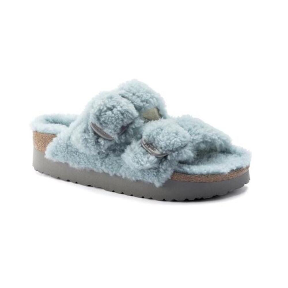 Birkenstock Papillio Arizona Big Buckle shearling sandals faded aqua  39